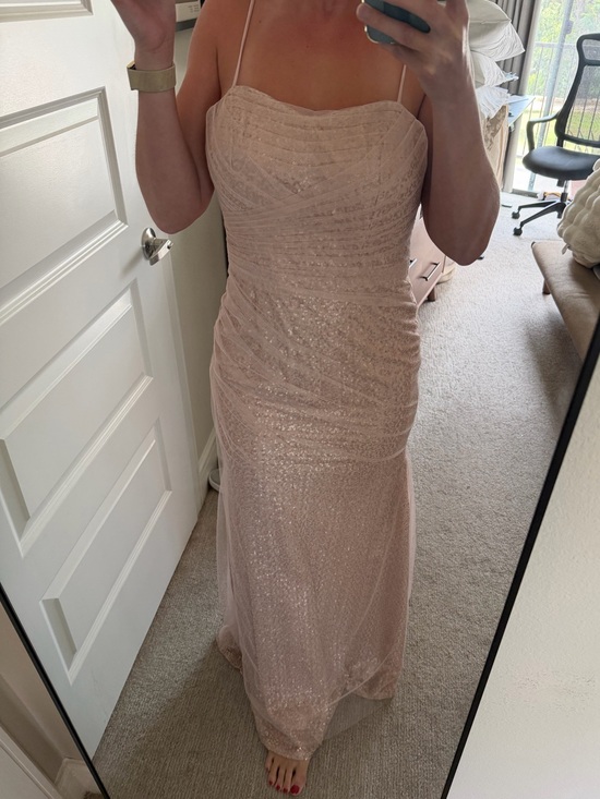 Mori Lee Dresses & Skirts - Mori Lee Blush Sequin Spaghetti-Strap Wedding Guest/ Bridesmaid Dress
